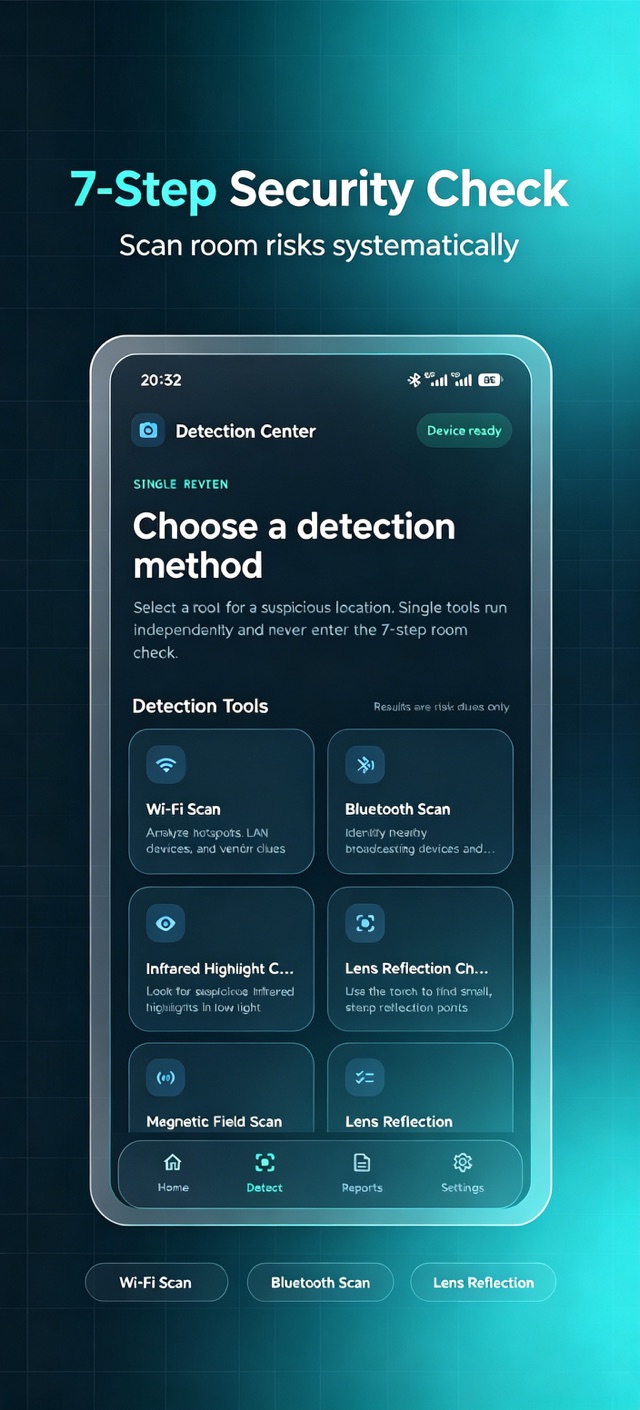 LensWise detection center screenshot with scan tools