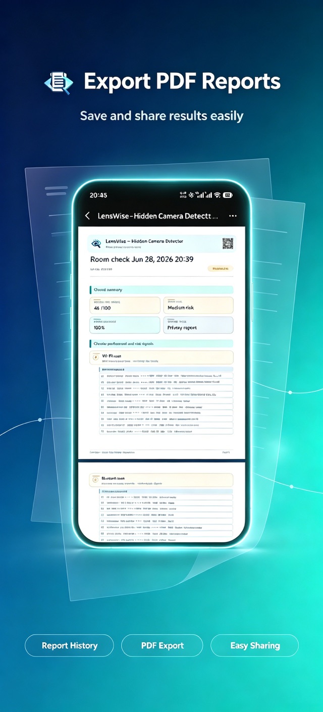 LensWise PDF report export screenshot
